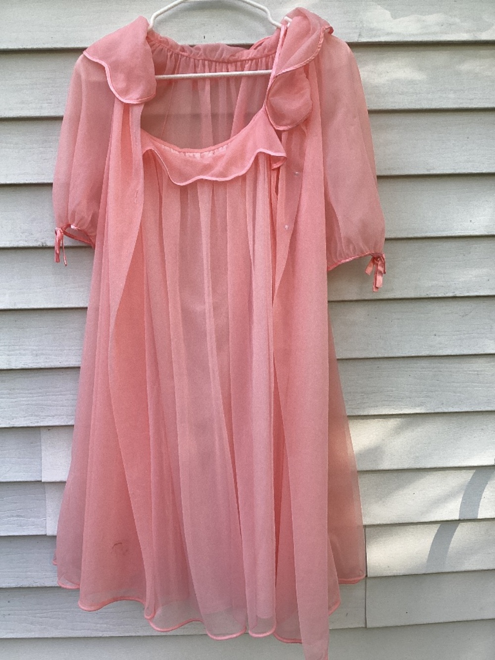 Vtg Vassarette Peignoir Gown & Robe Set Floral Gown Peach Robe USA Small Does